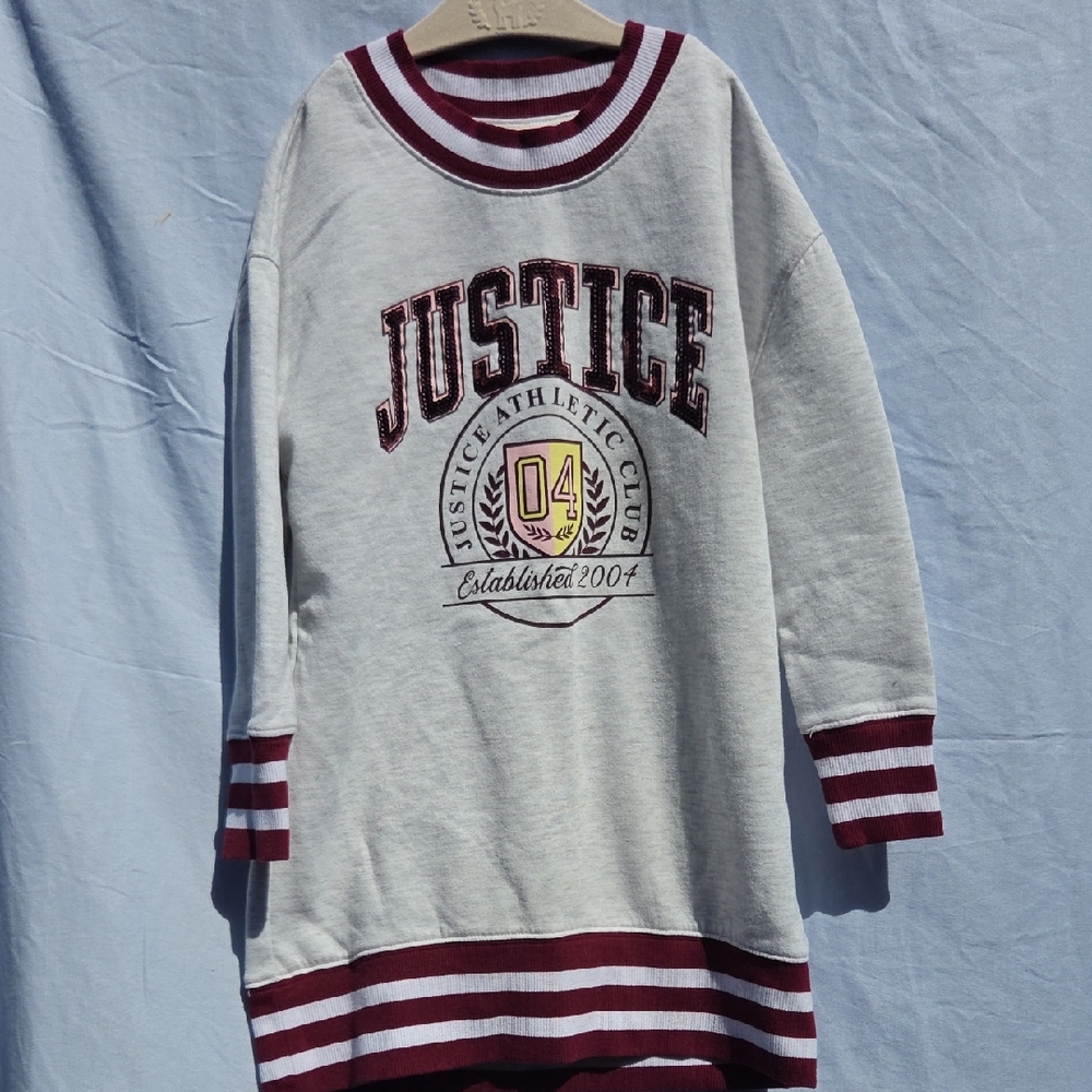 Justice Light Gray & Burgundy Athletic Tunic Sweatshirt XS (4-5)